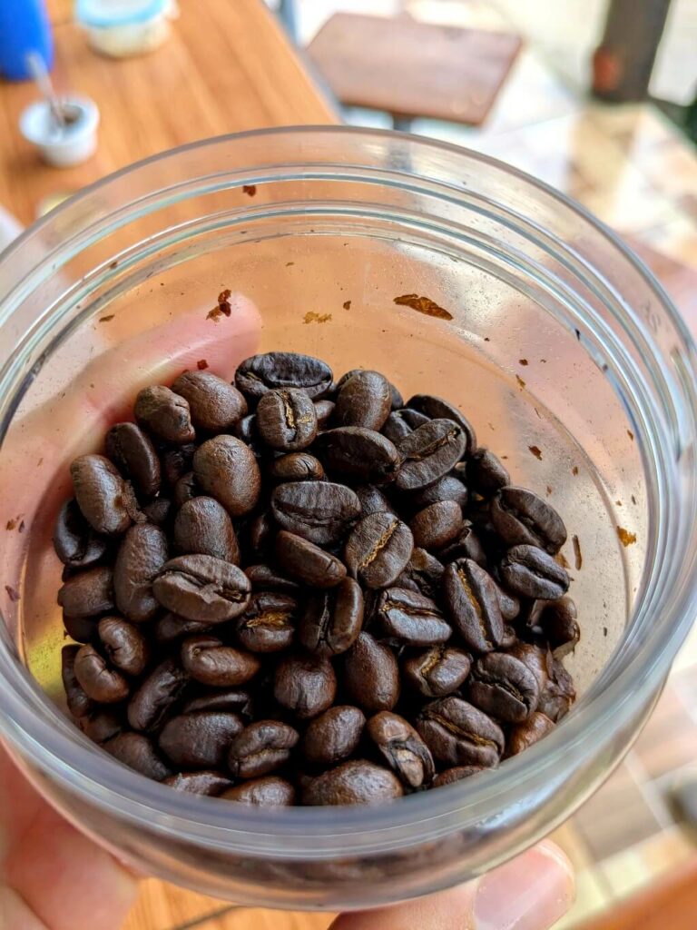 Close-up of freshly roasted Costa Rican coffee beans.