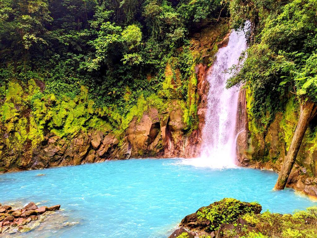 Close-up of Rio Celeste waterfall and natural pool.