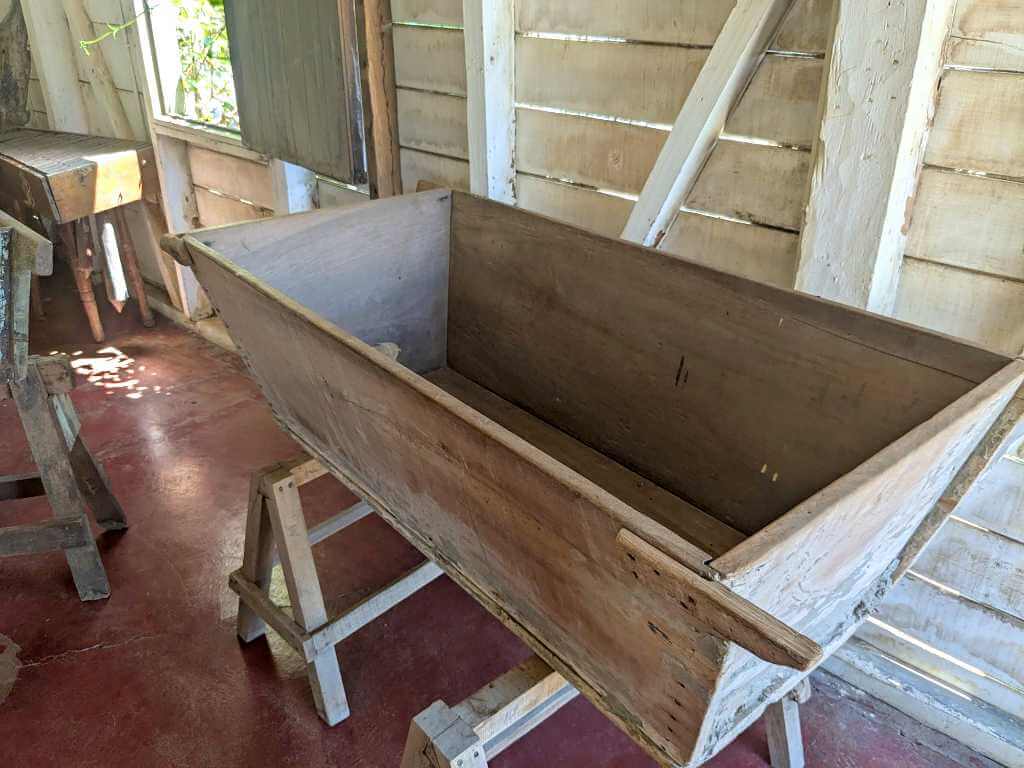 Wooden batea, a large storage box traditionally used in Costa Rica.